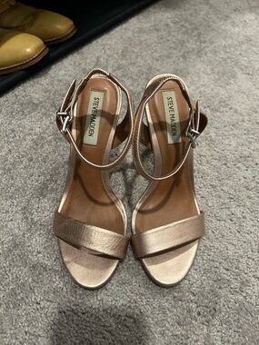 Steve Madden Metallic Rose Gold Ankle-Strap Heels